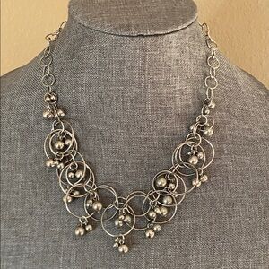 Talbots Silver Tone Adjustable Statement Necklace | Modern Circles & Beads